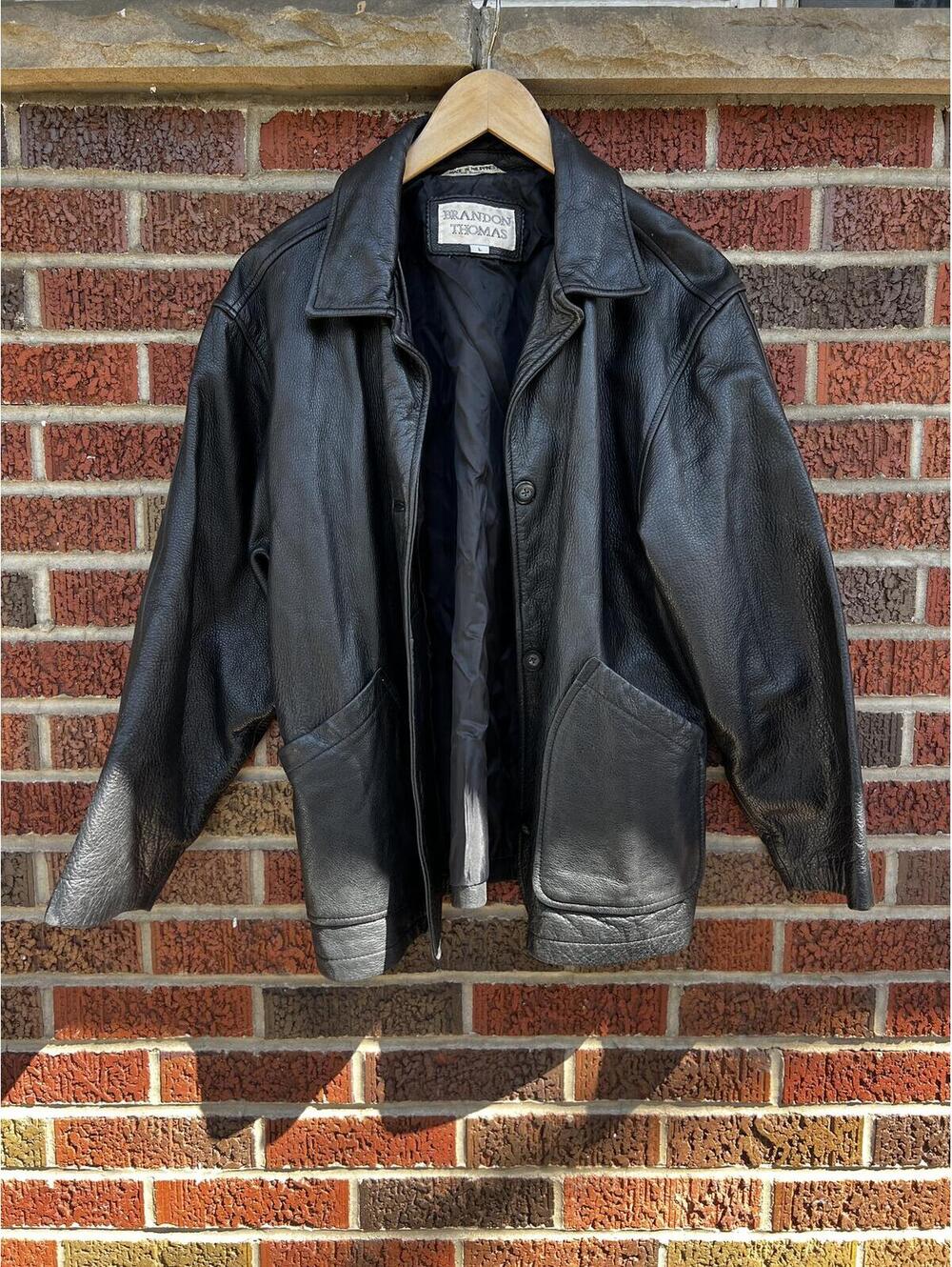 Brandon Thomas Black Genuine Leather Button Down Jacket